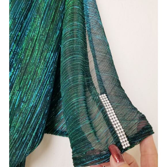 MSK Women's Blue Green Metallic V-Neck Balloon Waist Split Sleeve  Lined Sie L - Picture 5 of 12